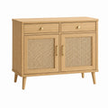 Sideboard 110 x 40 x 90 cm Holz Natur mit Rattangeflecht und Schubladen im Retro Stil
