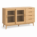 Sideboard 140 x 40 x 85 cm Holzoptik Riffelglas Stauraum Mid-Century-Stil