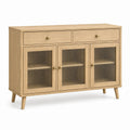 Sideboard 120 x 40 x 90 cm Holzoptik Natur mit Riffelglas im Mid Century Stil