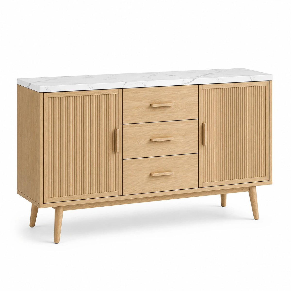 Sideboard 140 cm Holzwerkstoff Eiche Natur Weiß Marmoroptik skandinavischer Stauraum