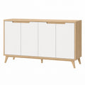 Sideboard 160 x 40 x 85 cm in Naturholz Weiß mit vier Türen im skandinavischen Stil