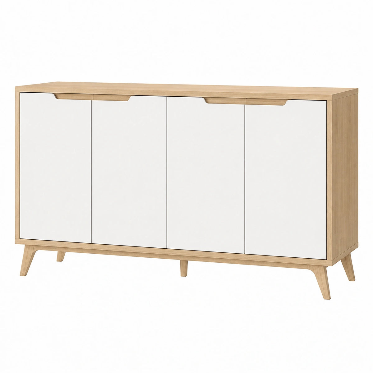Sideboard 160 x 40 x 85 cm in Naturholz Weiß mit vier Türen im skandinavischen Stil