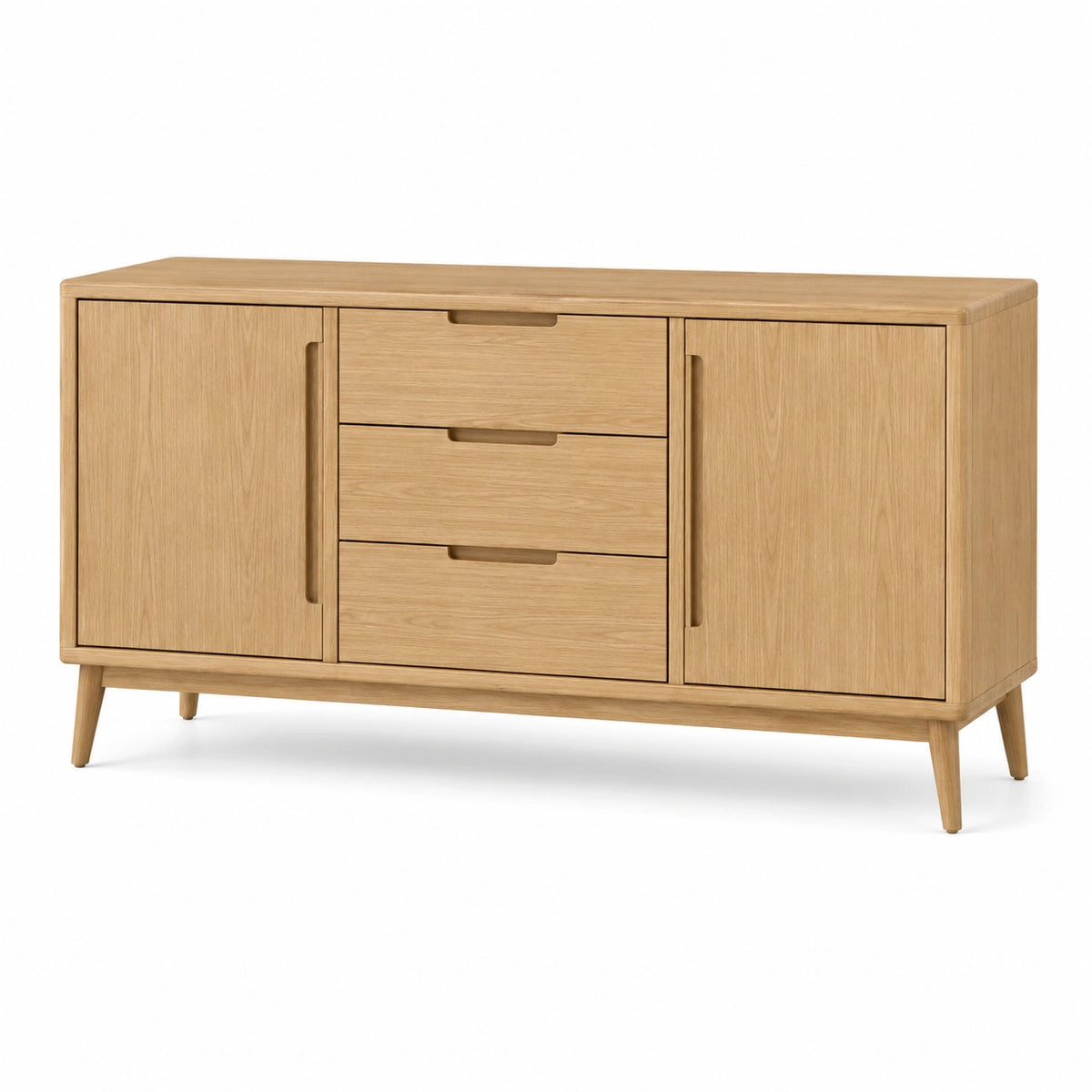 Sideboard 160 x 45 x 85 cm Holz Eichenfarbe mit 3 Schubladen und 2 Türen im skandinavischen Stil
