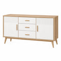 Sideboard 160 x 40 x 80 cm in Naturholz Weiß mit 2 Türen 3 Schubladen im skandinavischen Stil