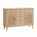 Sideboard 140 x 40 x 90 cm in Natur Holzoptik mit Rattangeflecht und 6 Schubladen