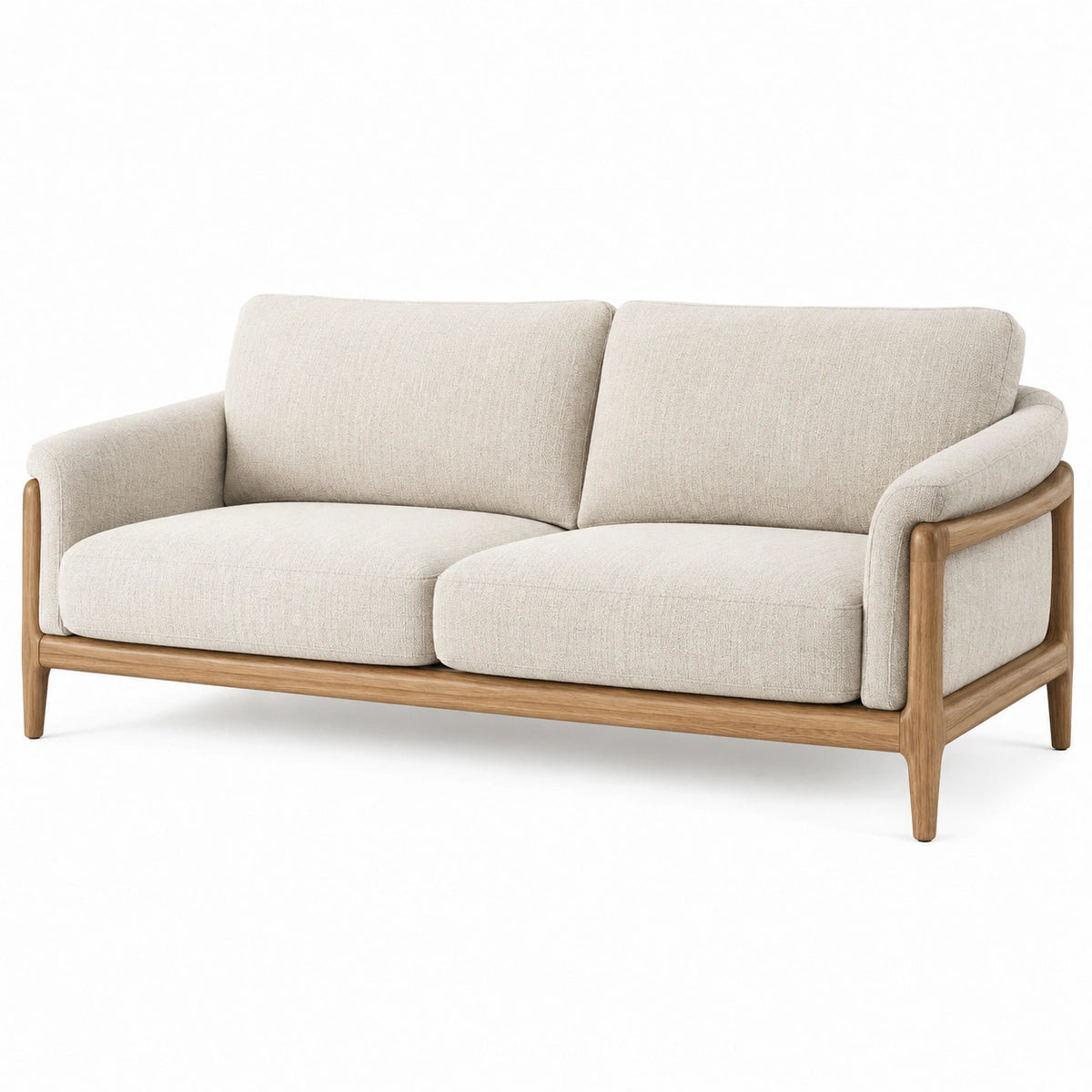 2-Sitzer Sofa 170 x 85 x 78 cm Beige Stoff Massivholz Gestell Skandinavischer Stil