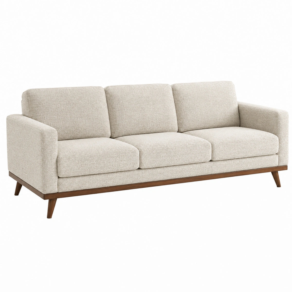 3-Sitzer Sofa 220 x 90 x 85 cm in Beige mit Stoffbezug und Holzgestell im Mid-Century-Stil