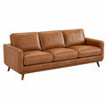 3-Sitzer Sofa 220 cm Braun Bezug in Lederoptik mit Holzfüßen Modern