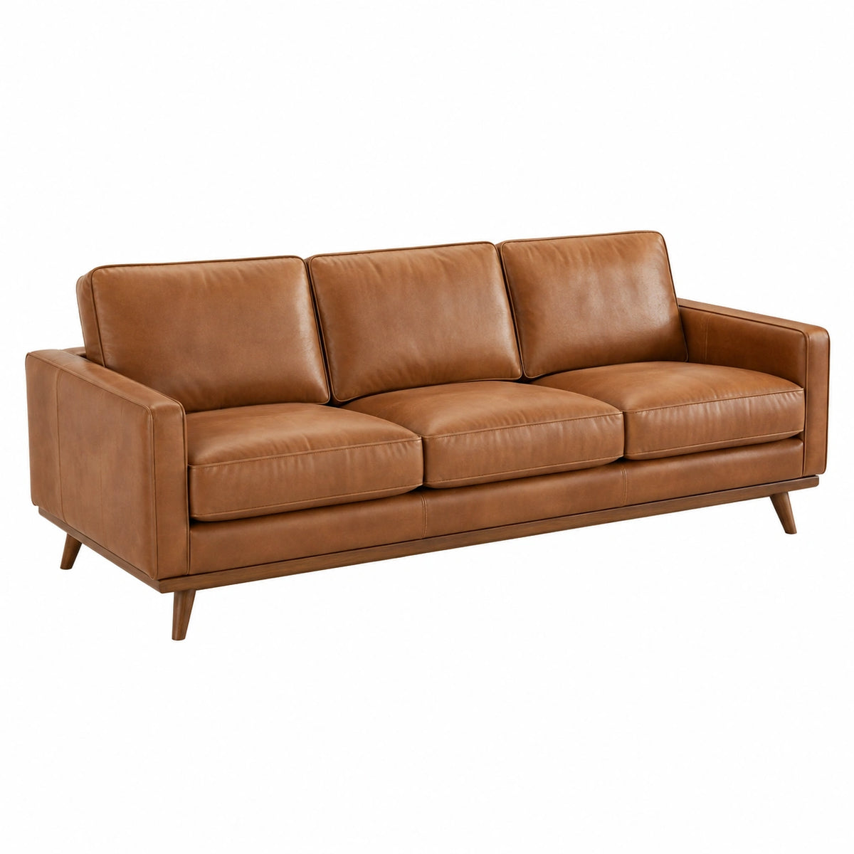 3-Sitzer Sofa 220 cm Braun Bezug in Lederoptik mit Holzfüßen Modern
