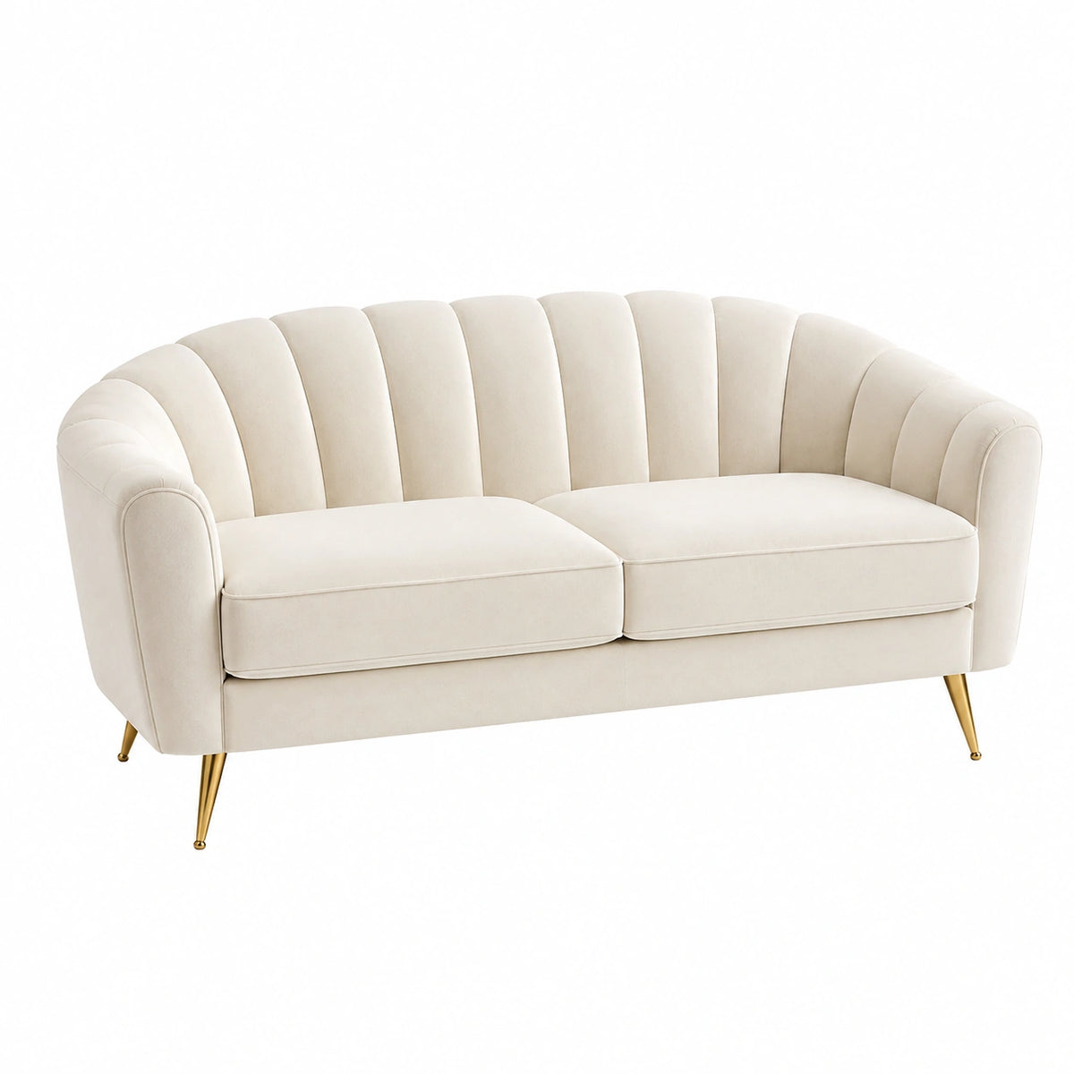 2-Sitzer Sofa 170 x 85 x 80 cm Creme Samtbezug mit Metallfüßen im Art-Déco-Stil