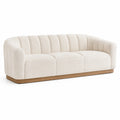 3-Sitzer Sofa 220 x 90 x 75 cm Creme Boucléstoff Holzsockel Modern