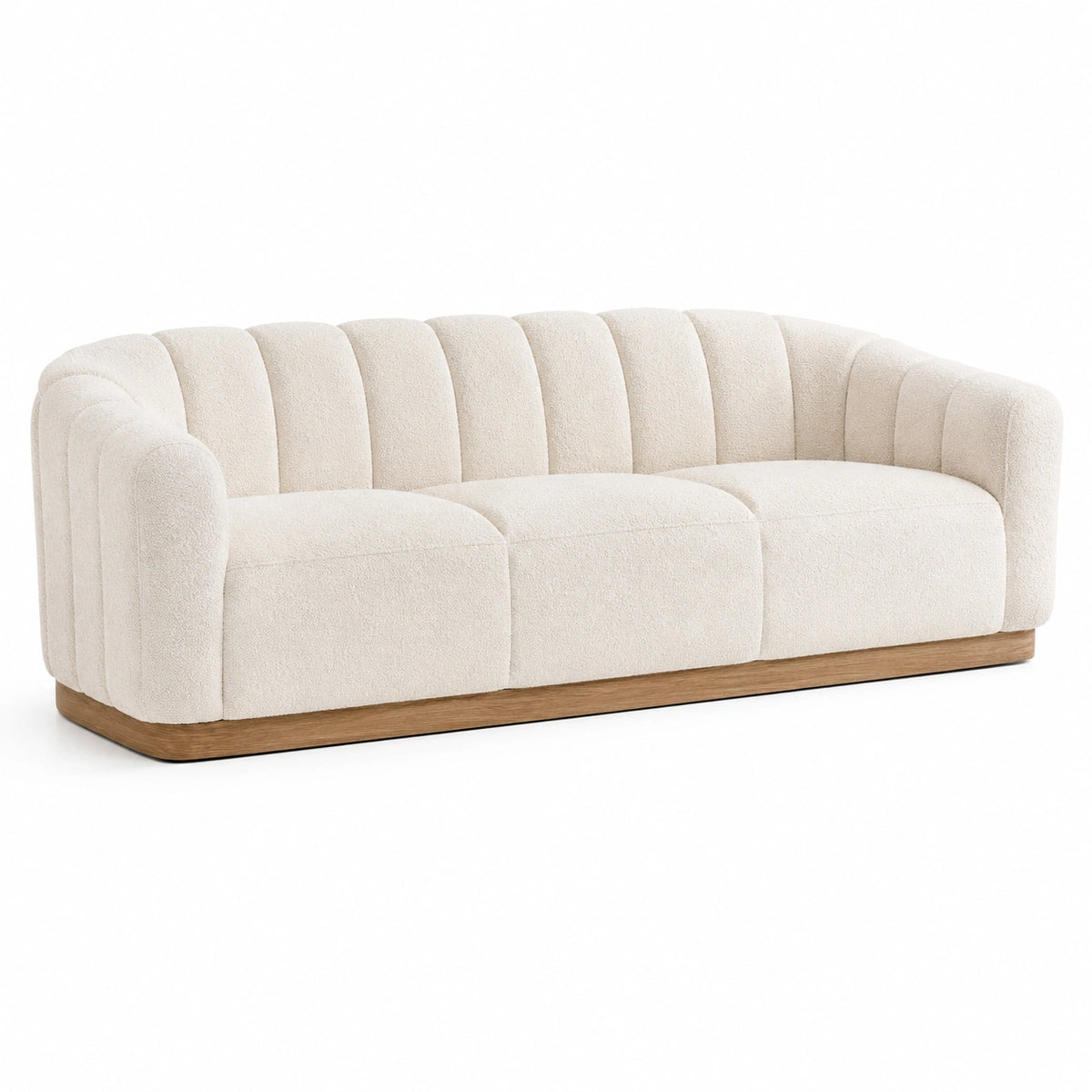 3-Sitzer Sofa 220 x 90 x 75 cm Creme Boucléstoff Holzsockel Modern