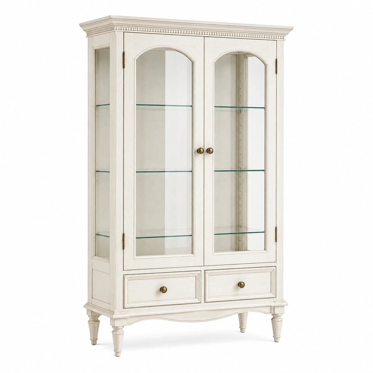 Vitrine 110 x 45 x 190 cm aus Holz und Glas Cremeweiß klassischer Stil