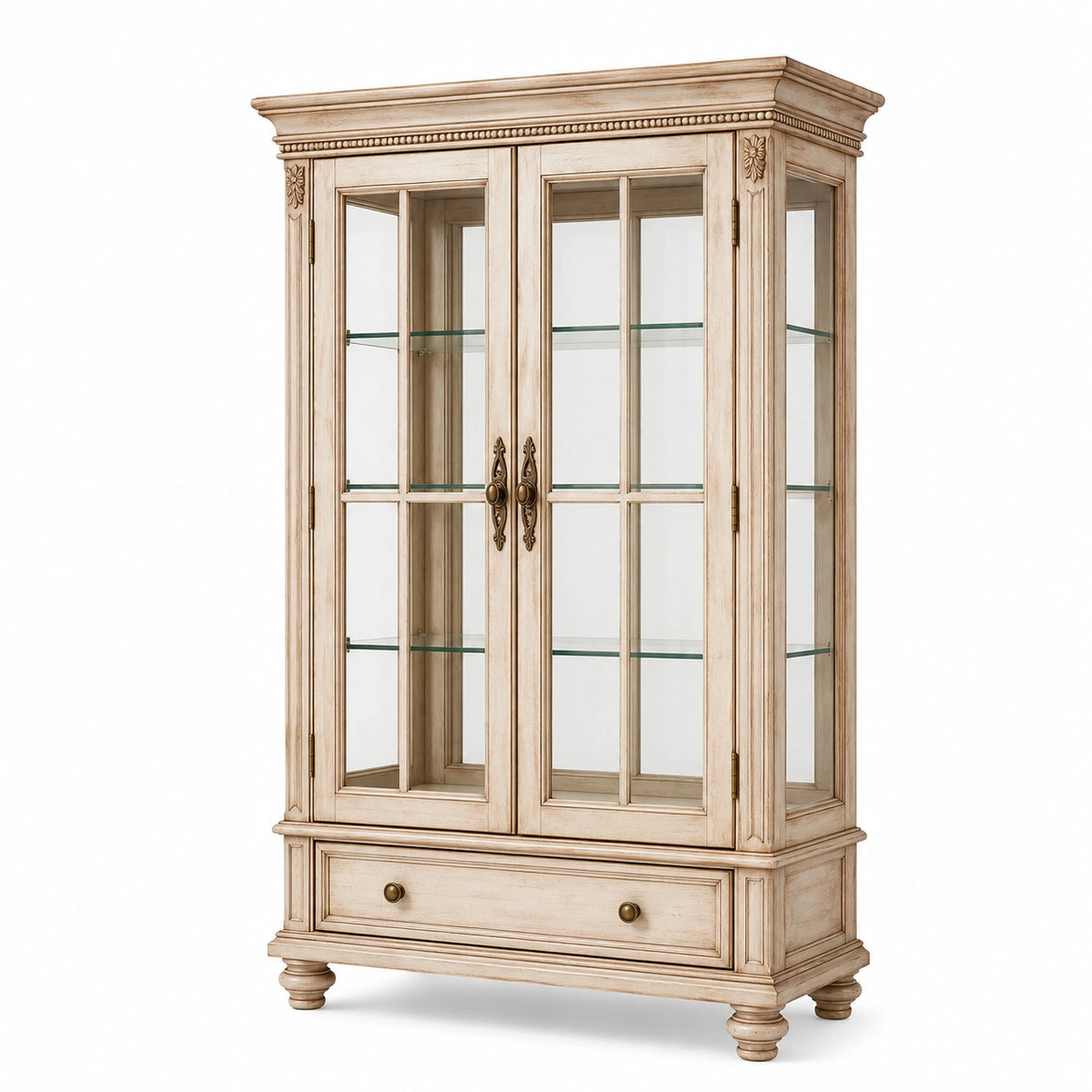 Vitrine 100 x 45 x 190 cm Holz Glas Beige klassischer Stil mit Schublade