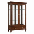 Vitrine 100 x 45 x 190 cm Holz Glas Braun mit Schublade im klassischen Stil