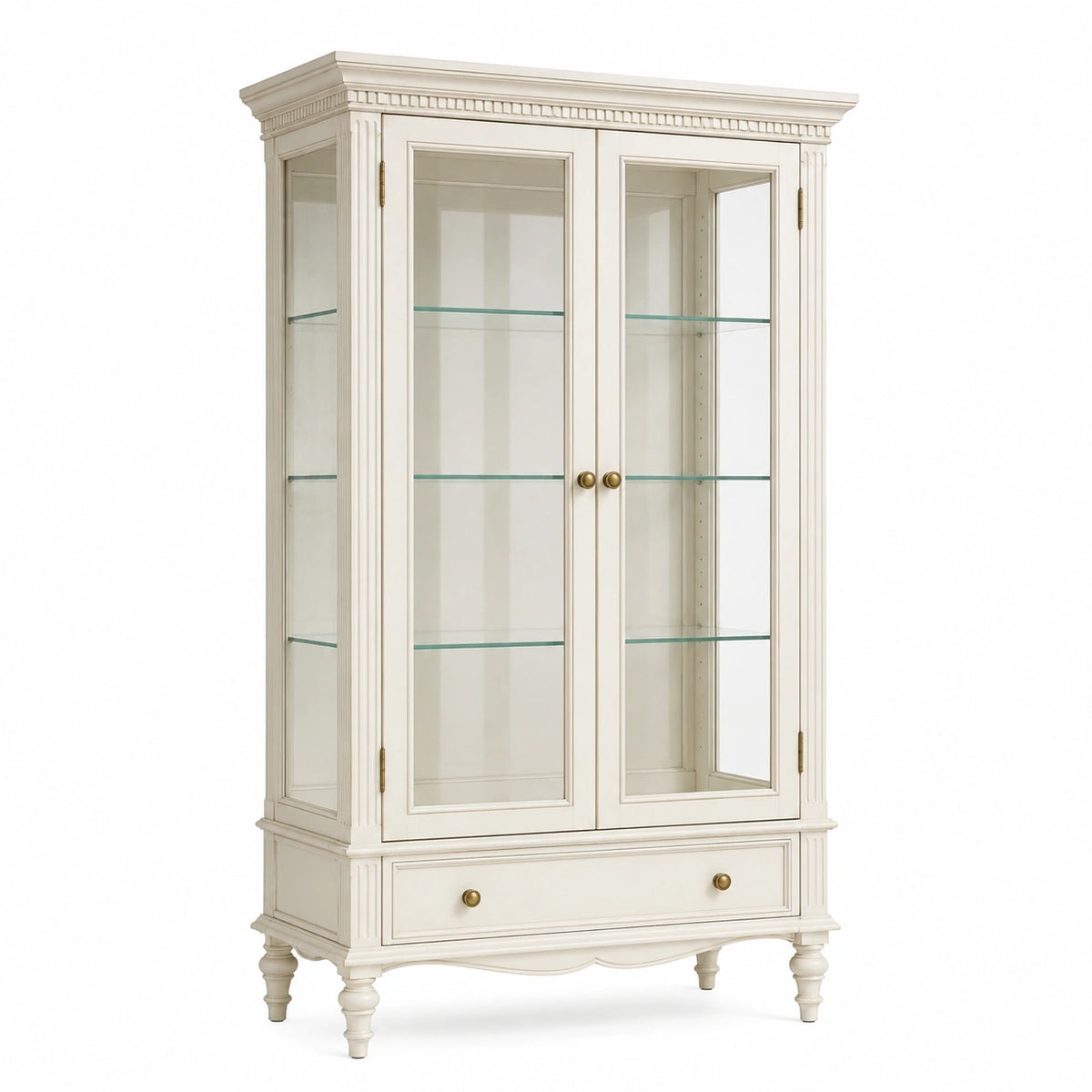 Vitrine 110 x 45 x 190 cm Holz und Glas Creme klassischer Stil mit Schublade