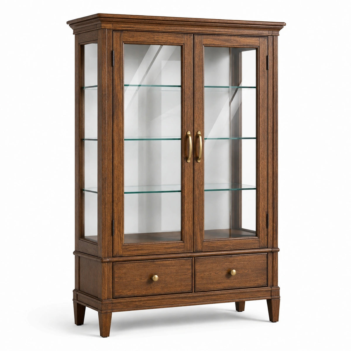 Vitrine 100 x 40 x 180 cm Holz Braun mit Glastüren im klassischen Stil