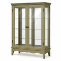 Vitrine 100 x 40 x 190 cm aus Holz und Glas in Graugrün im Landhausstil