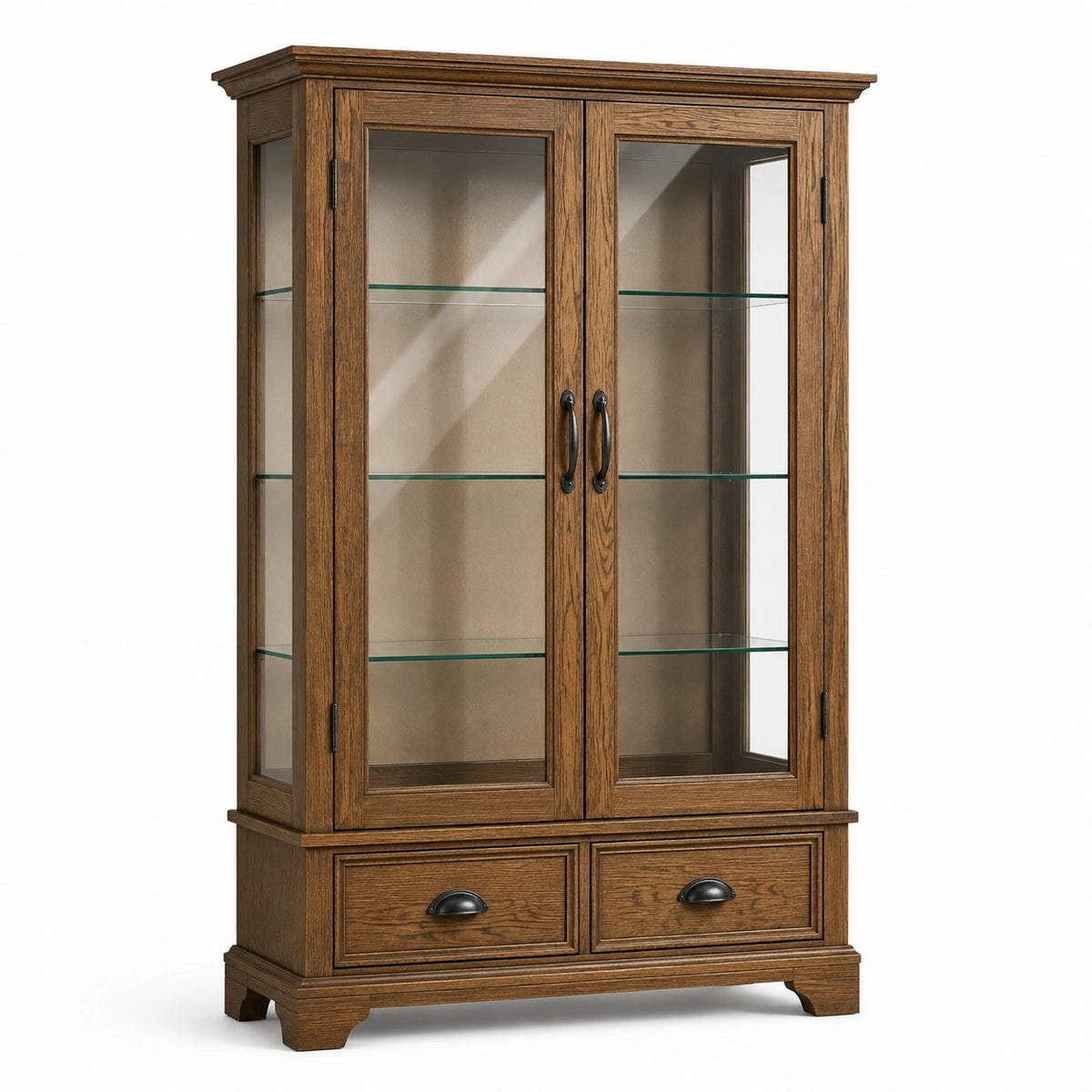 Vitrine 100 x 42 x 190 cm aus Holz und Glas in Braun im klassischen Stil