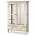 Vitrine 100 x 45 x 190 cm aus Holzwerkstoff und Glas in Creme klassischer Stil mit 2 Türen und Schubladen