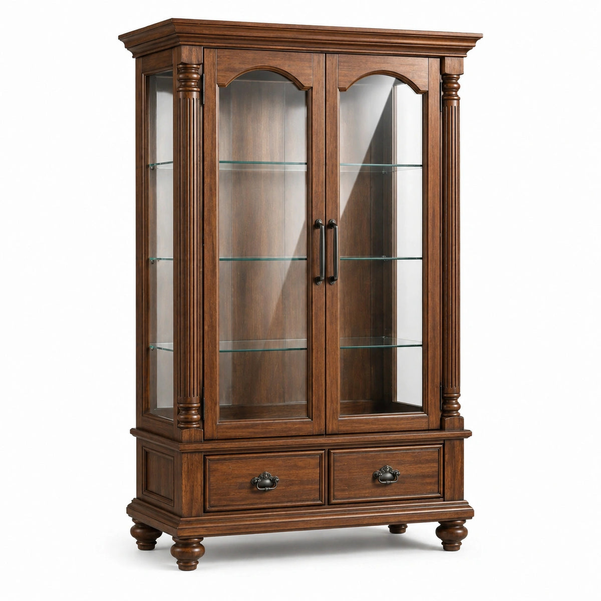 Vitrine 100 x 45 x 190 cm Holz Glas Braun Klassischer Stil mit Schubladen