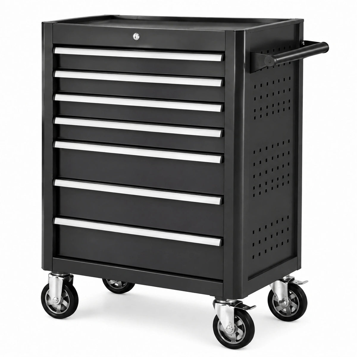 Werkzeugwagen 77 x 46 x 97 cm aus Stahl Schwarz mit 7 Schubladen und Rollen