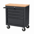 Werkzeugwagen 75 x 46 x 90 cm aus Stahl Schwarz mit Holzplatte und 5 Schubladen