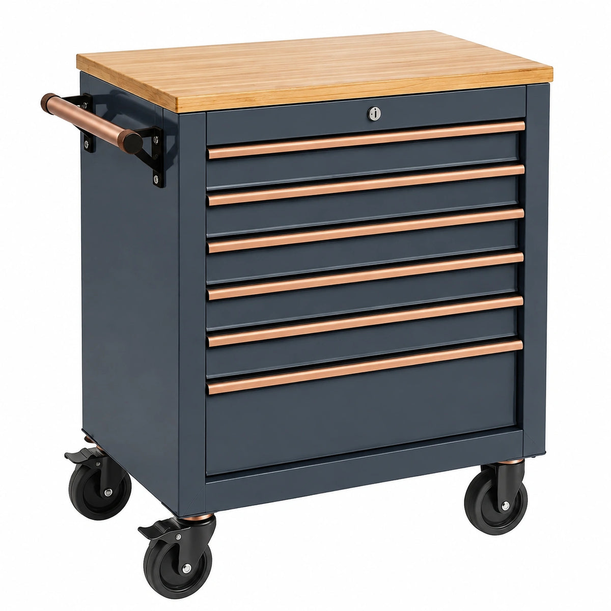 Werkzeugwagen 80 x 45 x 95 cm aus Stahl Anthrazit mit Holzplatte mobiler Industriestil