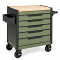 Werkzeugwagen 85 x 46 x 100 cm Stahl Grün Schwarz mit Holzarbeitsplatte und 5 Schubladen